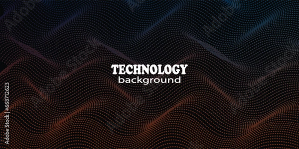 Fototapeta Abstract Waving Particle Technology Background Design. Abstract wave moving dots flow particles, hi-tech and big data background design for brochures, flyers, magazine, business card, banner. Vector