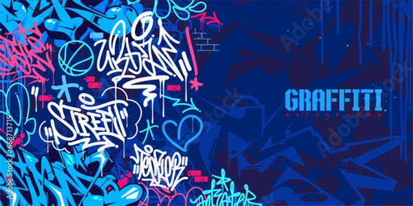 Obraz Colorful Blue Abstract Urban Style Hiphop Graffiti Street Art Vector Illustration Background Template