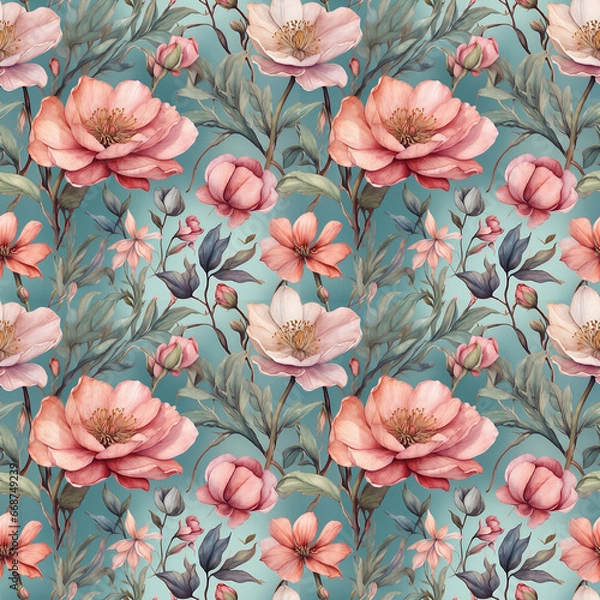 Fototapeta colorful floral repeat pattern, seamless pattern for textile, packaging, wrapping paper, wallpaper, book cover, table cloth etc, generativeai