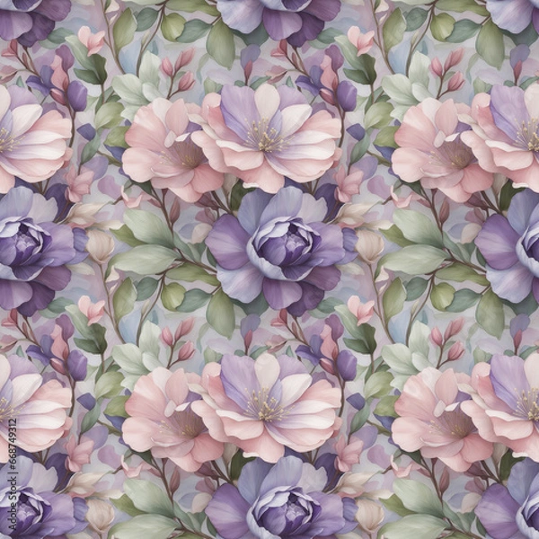 Fototapeta colorful floral repeat pattern, seamless pattern for textile, packaging, wrapping paper, wallpaper, book cover, table cloth etc, generativeai