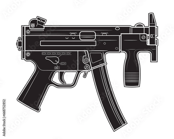 Obraz Vector illustration of the short MP5 machine gun on the white background. Black. Right side.