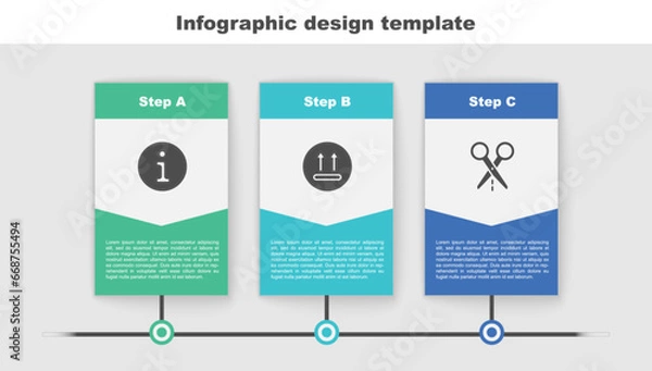 Fototapeta Set Information, Temperature wash and Scissors with cut line. Business infographic template. Vector