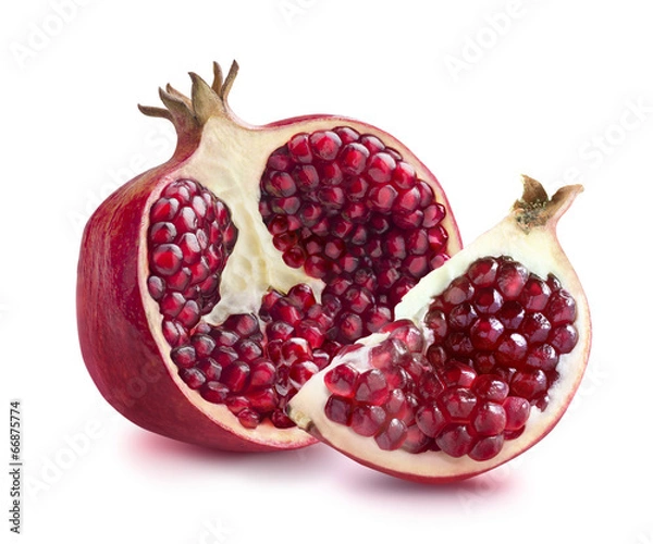 Obraz Half of pomegranate and quarter slice isolated on white backgrou