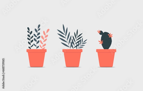 Obraz Plants vector illustration, houseplants in pots, flat style.