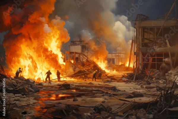 Fototapeta Unprecedented Tragedy: Factory Fire