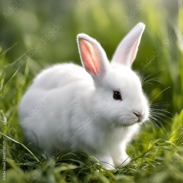 Fototapeta white rabbit on grass