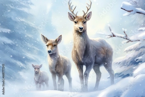 Obraz Charming Reindeer Clan amidst Snowscape.