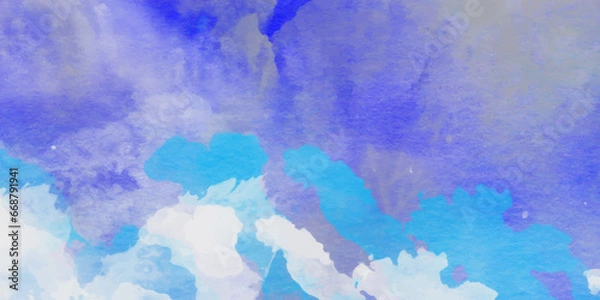 Fototapeta Abstract beautiful Colorful watercolor  grunge background with drips of paint and spots in blue shades illustration Grunge aquarelle paint paper canvas for design, vintage card, template 