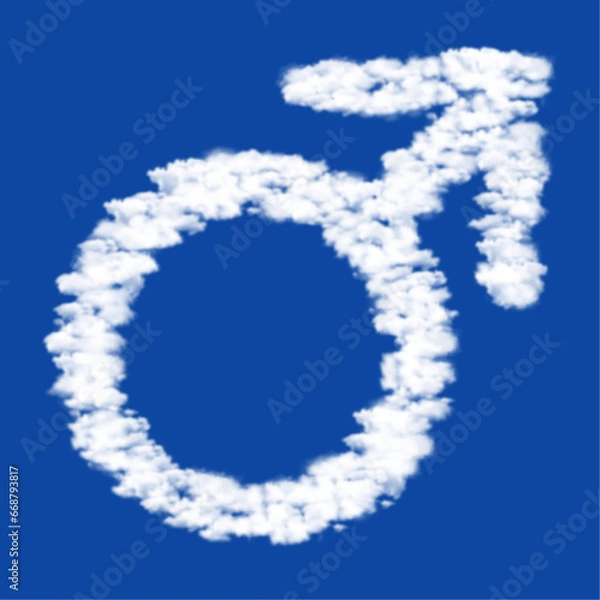 Fototapeta Clouds in the shape of a mars symbol on a blue sky background. A symbol consisting of clouds in the center. Vector illustration on blue background