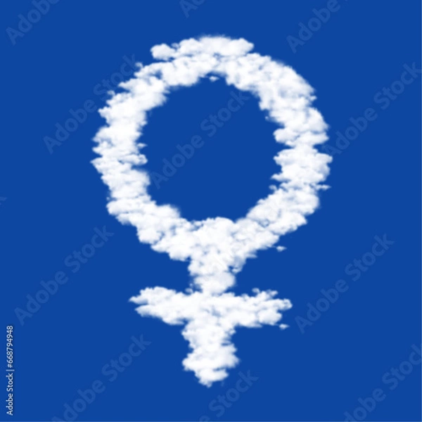 Fototapeta Clouds in the shape of a venus symbol on a blue sky background. A symbol consisting of clouds in the center. Vector illustration on blue background