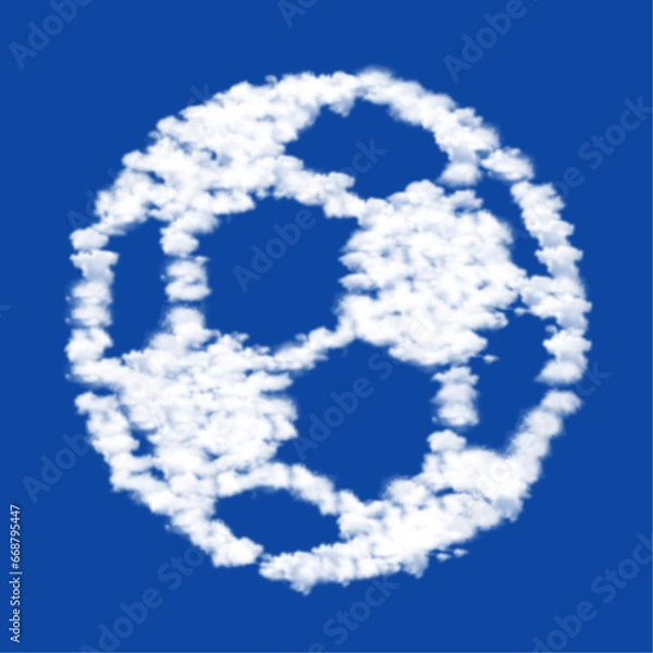 Fototapeta Clouds in the shape of a football symbol on a blue sky background. A symbol consisting of clouds in the center. Vector illustration on blue background