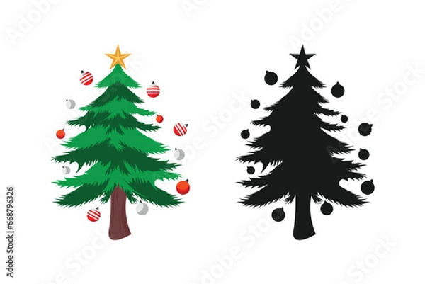 Obraz vector illustration of a Christmas tree with lights complete with a silhouette