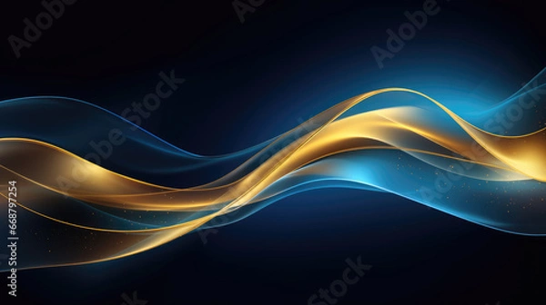 Fototapeta In this artful design, captivating gold and blue waves form an opulent background, providing a perfect canvas for text placement.Generative AI