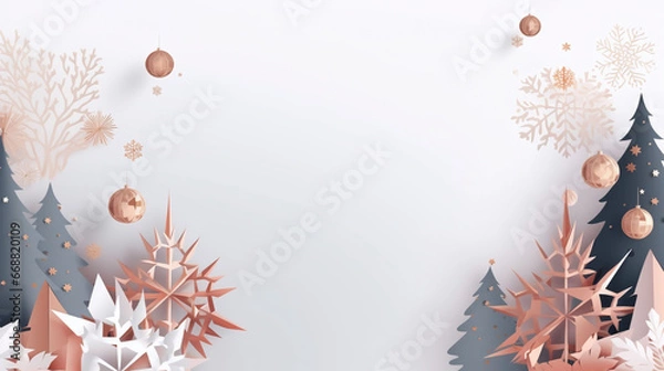 Obraz Christmas greeting background with balls, stars, fir trees. Ideal for banners, advertising, flyers, web.