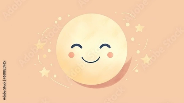 Fototapeta  a smiling moon with stars around it on a pink background.  generative ai