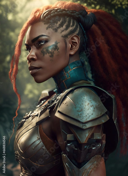 Fototapeta RPG DND fantasy character for Dungeons and Dragons, Roleplay, Avatar, female warrior, soldier, hero