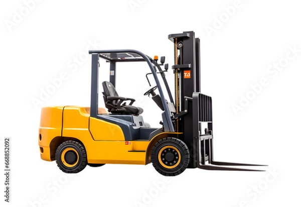 Fototapeta Forklift truck isolated on a transparent background, Forklift loader, Pallet stacker truck equipment at warehouse, Generative AI