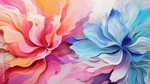 Obraz Fluid abstract expressionism, blooming flowers, Aesthetics colorful floral inspirational tenderness illustration, oil paint, Wall decoration photo, Generated AI.