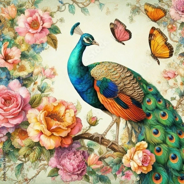 Fototapeta peacock with feathers. IA Generativa