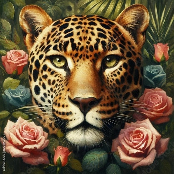 Fototapeta close up of a leopard. IA Generativa