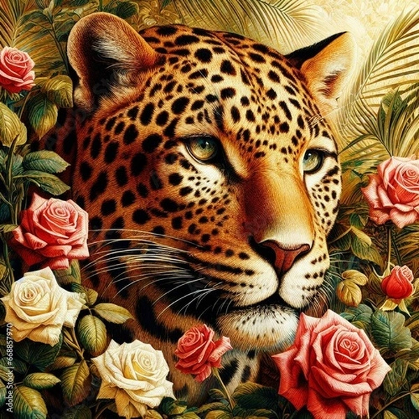 Fototapeta close up of a leopard. IA Generativa