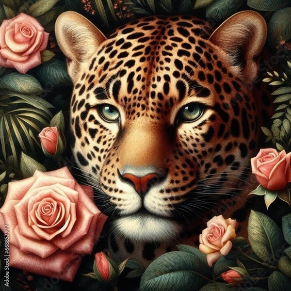 Fototapeta close up of a leopard. IA Generativa