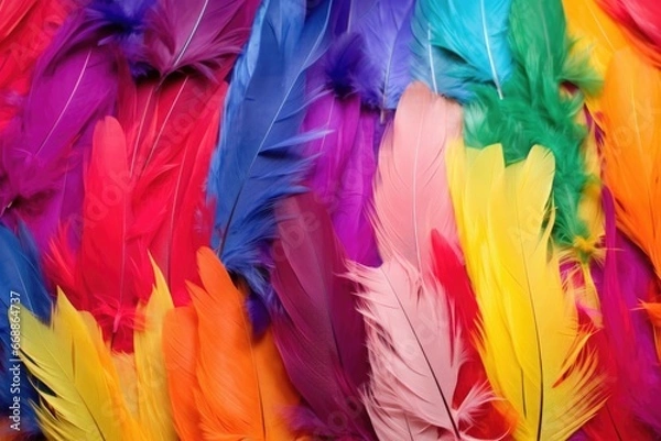 Fototapeta brightly dyed feathers used for embellishing costumes