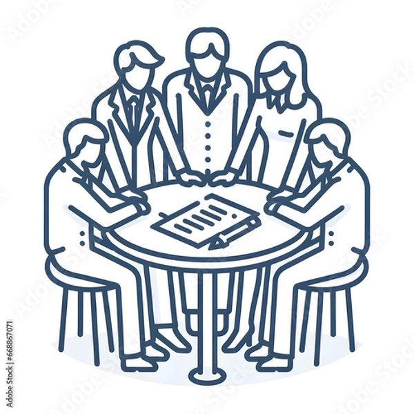 Obraz business people meeting. Vector icon of group of people huddled together, discussing and planning
