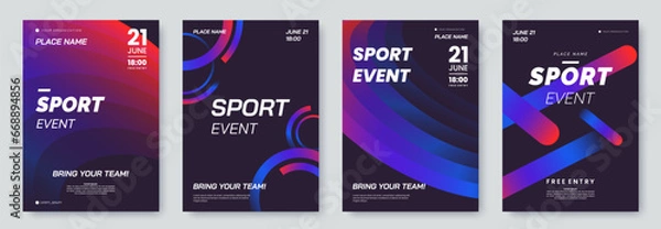 Obraz Sport event poster template collection. Sports banner with abstract geometric graphics and place for text. Ideal for promotion, invitation, etc. Vector illustration