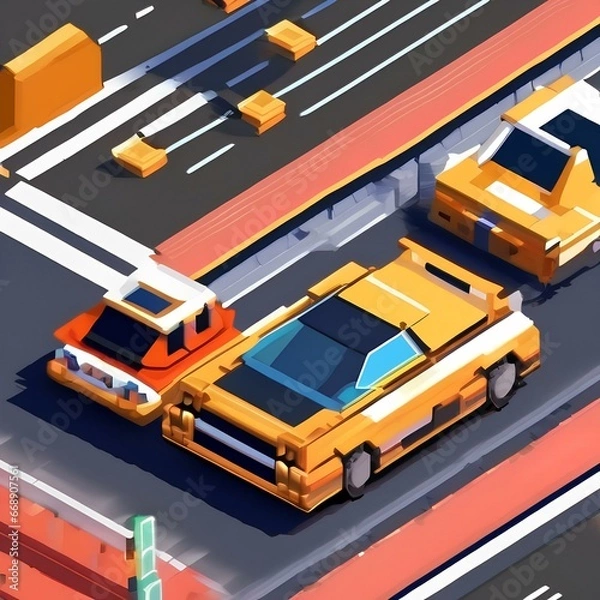 Fototapeta 15 Design a pixel art retro car race with pixelated racers and cheering crowds2