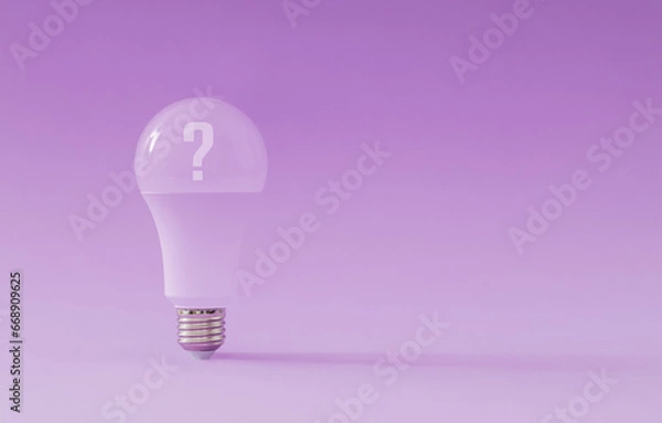 Fototapeta Light bulb on fancy violet background. Minimal idea concept with innovation, brainstorming, inspiration and solution.
