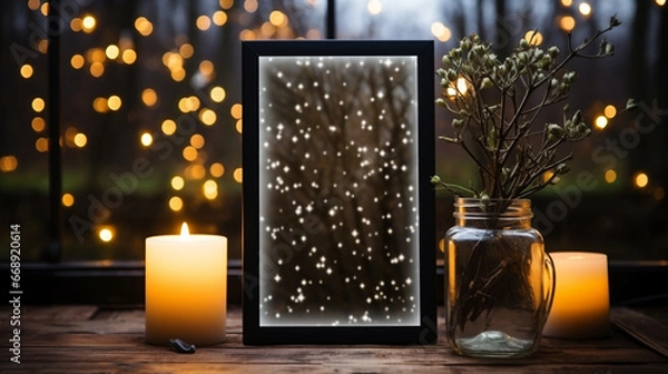 Obraz Empty frame on a starry night background mockup