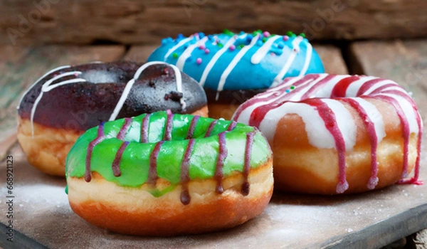 Fototapeta culorful donuts with icing sugar,Generative AI