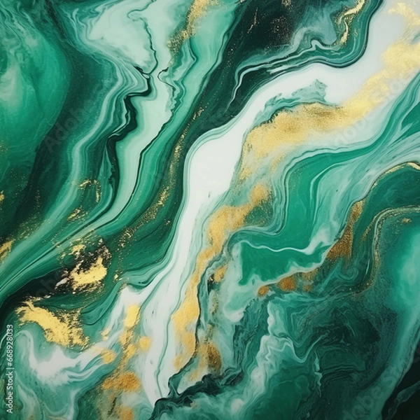 Obraz Modern green marble with gold texture, Watercolor abstract background, Nordic emerald green and gold for decorative, 3D painted artificial marbled surface, Generated AI.