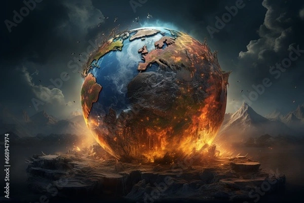 Fototapeta Global Warming Planet Earth Illustration Created with Generative AI