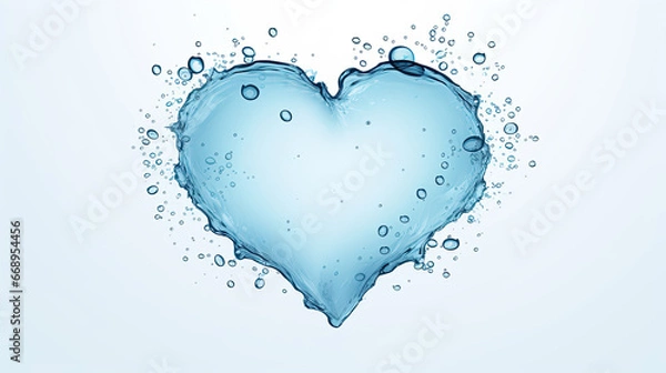 Fototapeta Water  in the shape of a heart over white background. Symbolizing hydration, clean water and water conservation.