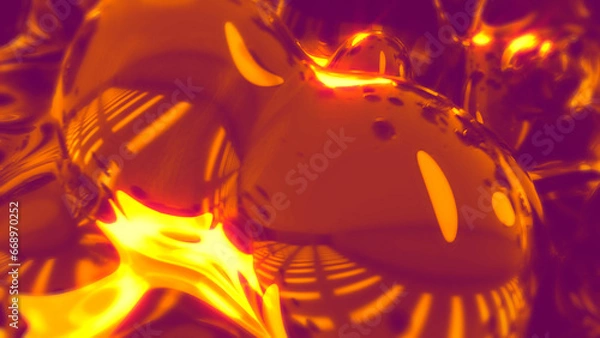 Obraz gold limpid fluid bubbles floating on pink background - abstract 3D rendering