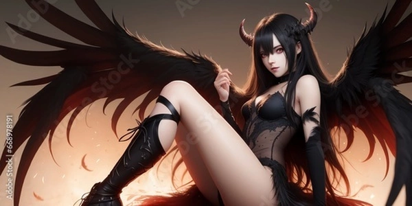 Obraz 悪魔, 羽, 翼, 美少女, generative ai, 
