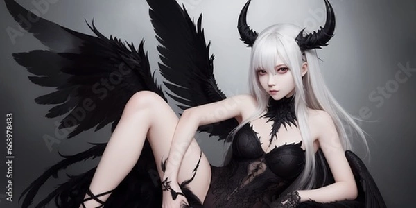 Obraz 悪魔, 羽, 翼, 美少女, generative ai, 