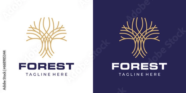 Obraz Forest Big Tree Abstract Logo Monoline Style.