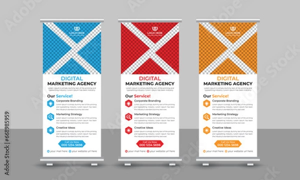 Fototapeta Creative modern business roll up banner design pull up signage standee x retractable banner design template