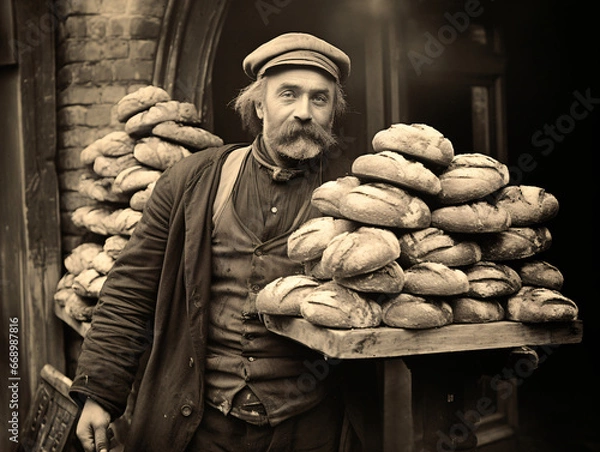 Obraz Baker with Tray of Loaves: Victorian Era