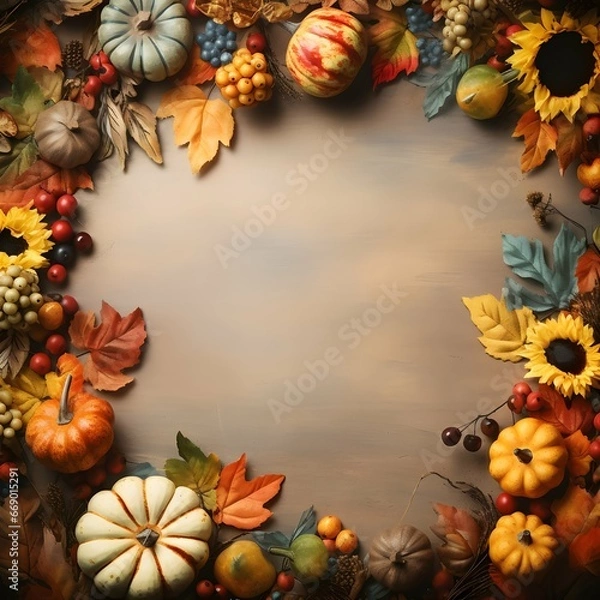 Fototapeta Thanksgiving background, autumn background, fall background, pumpkin background, Generative AI 
