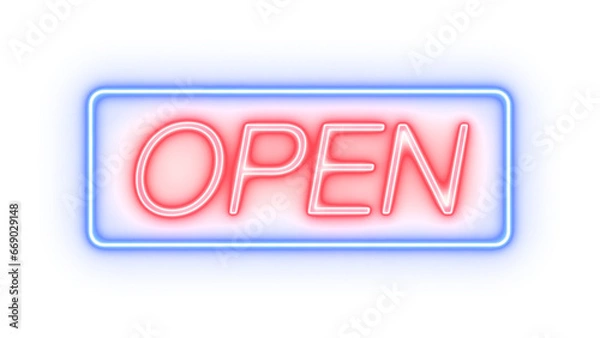 Obraz ネオン　バー　OPEN　文字　ブルー　透過