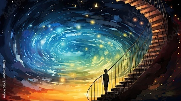 Fototapeta Spiral staircase in magical background