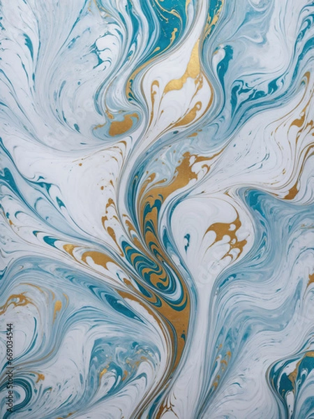 Fototapeta a blue and gold marble background, gilded marbled paper background, paper marbling
