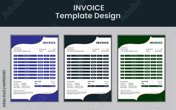 Obraz simple invoice design template with 3 color variation.vector illustration.
