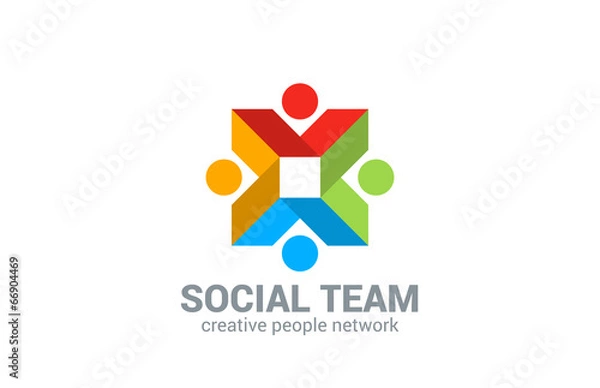 Fototapeta Social network vector logo design. Internet Team work