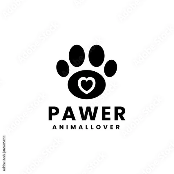 Fototapeta Paws Logo Vector With Heart Flat Icon