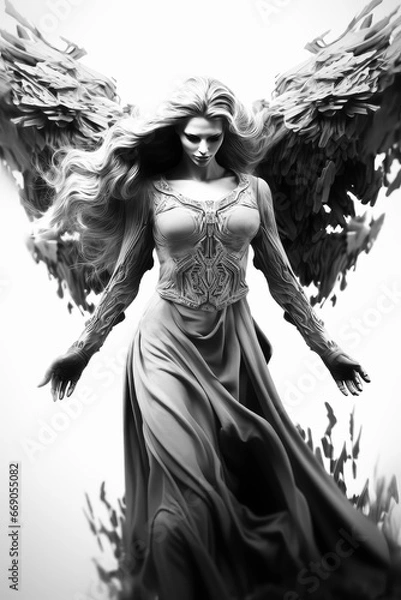 Obraz A Monochromatic Poster Illustration Depicting the Menacing Interplay of an Evil Demon, Ghost, and the Inevitability of Death - Generative AI